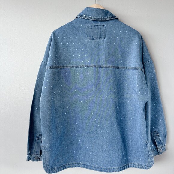 Stoosh Vintage Denim Studded Rhinestone Shacket NWT! Western jean jacket large - Picture 3 of 16